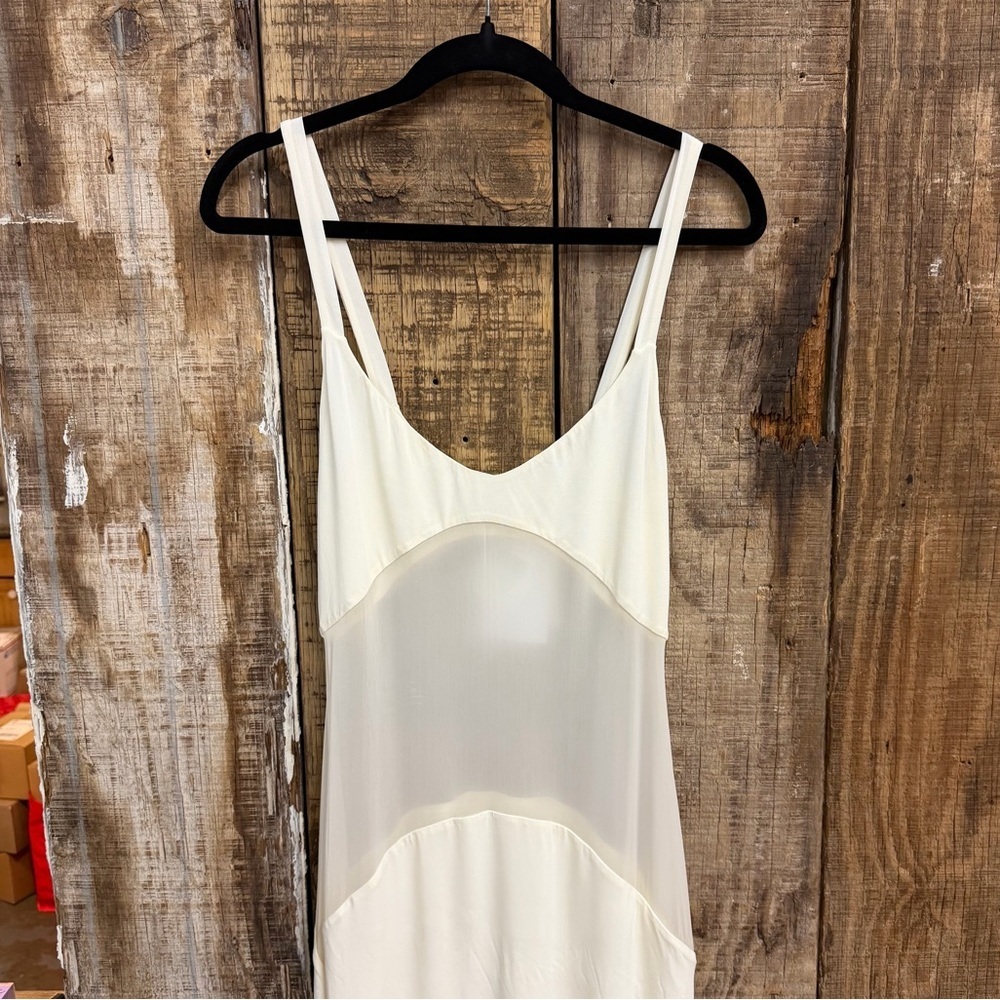 HELSA Sheer Knit Curve Maxi Dress Vanilla White Jersey gown Revolve $498 L - Picture 7 of 12